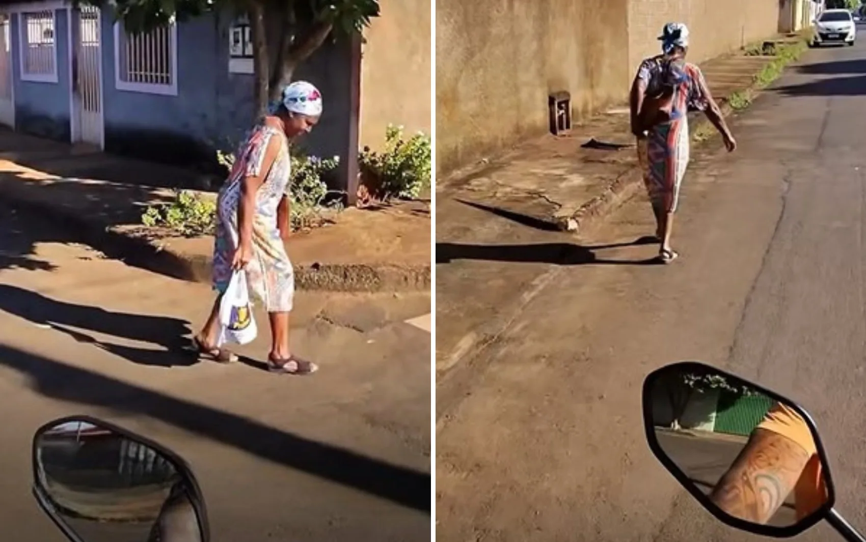 Motociclista que viralizou ao ajudar idosa percebeu que ela tinha dificuldade para caminhar com sacolas: ‘Somos uns pelos outros’