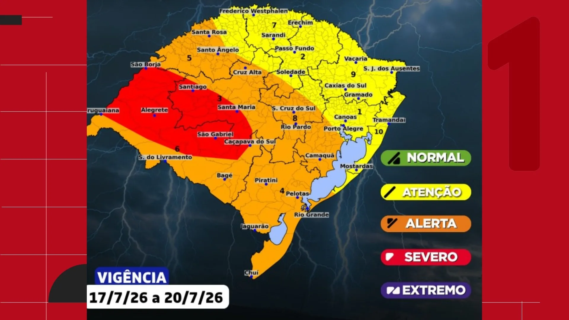 Defesa Civil alerta para temporais severos no Rio Grande do Sul