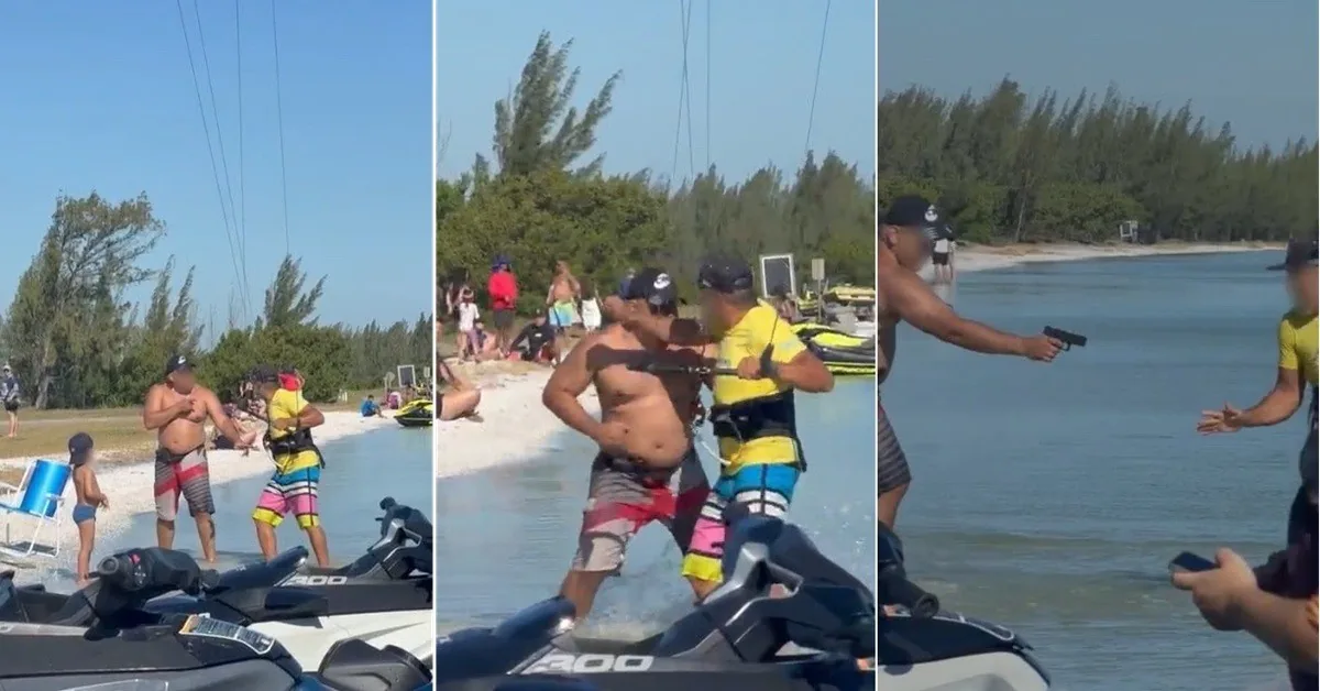 Veja minuto a minuto do vídeo que mostra banhista sacando arma e apontando contra velejador em Arraial do Cabo