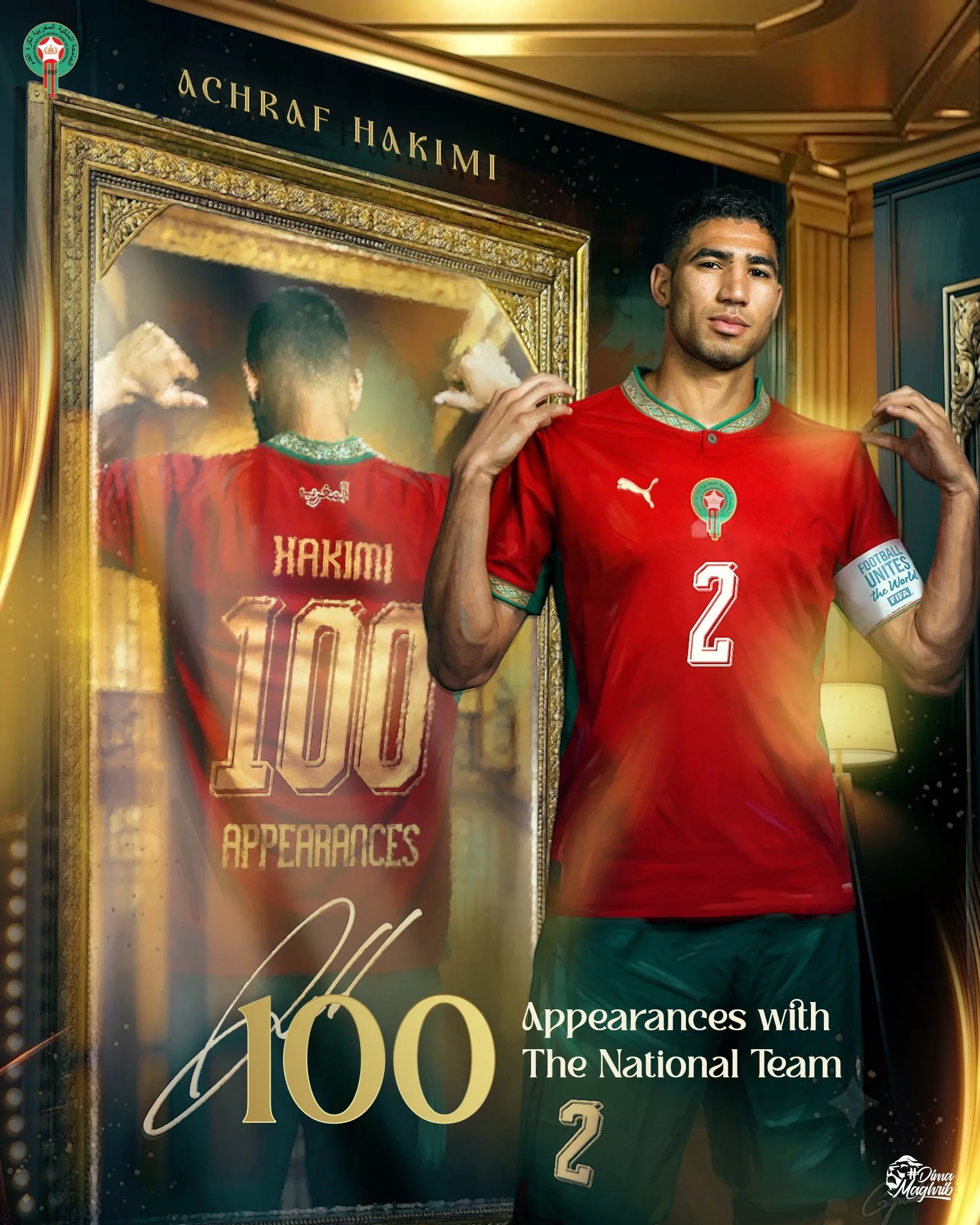 Referência do Marrocos, Hakimi atinge marca de 100 jogos pela seleção e fica perto de recordista
