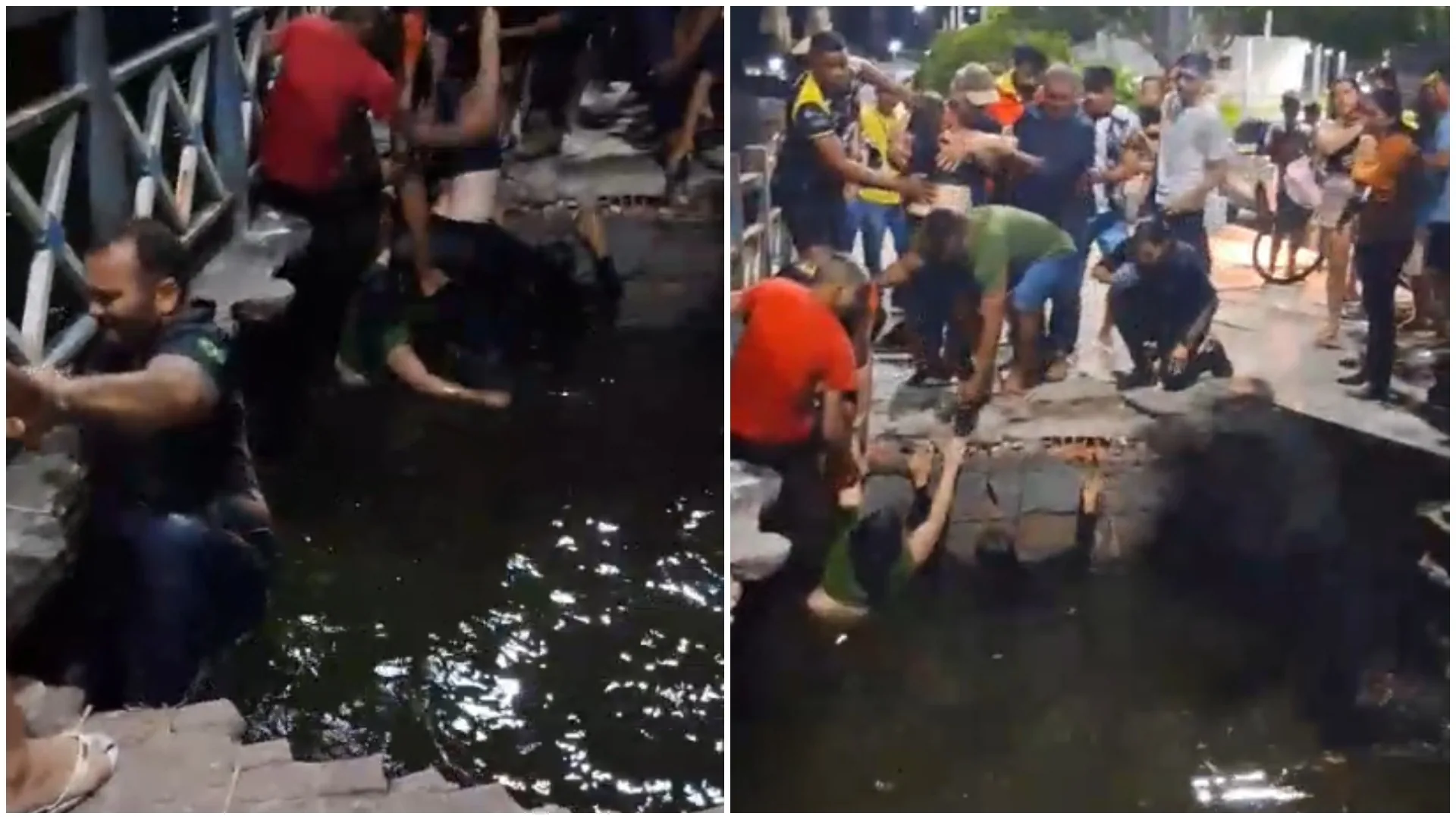 Calçada desaba e pedestres caem dentro de lagoa no interior do Ceará; veja vídeo