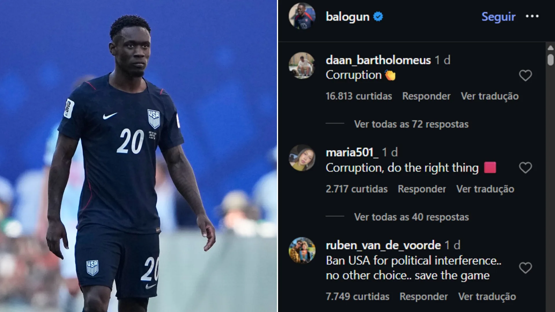 Críticas a Balogun após anulação de cartão vermelho pela Fifa