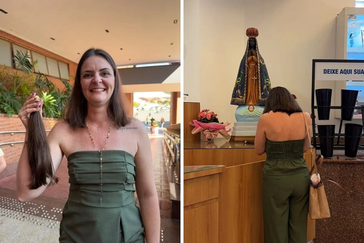 Mulher viaja 18 horas para cortar o cabelo em frente à imagem de Nossa Senhora Aparecida