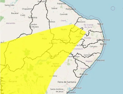 Inmet emite alerta amarelo de baixa umidade para 78 cidades da Paraíba