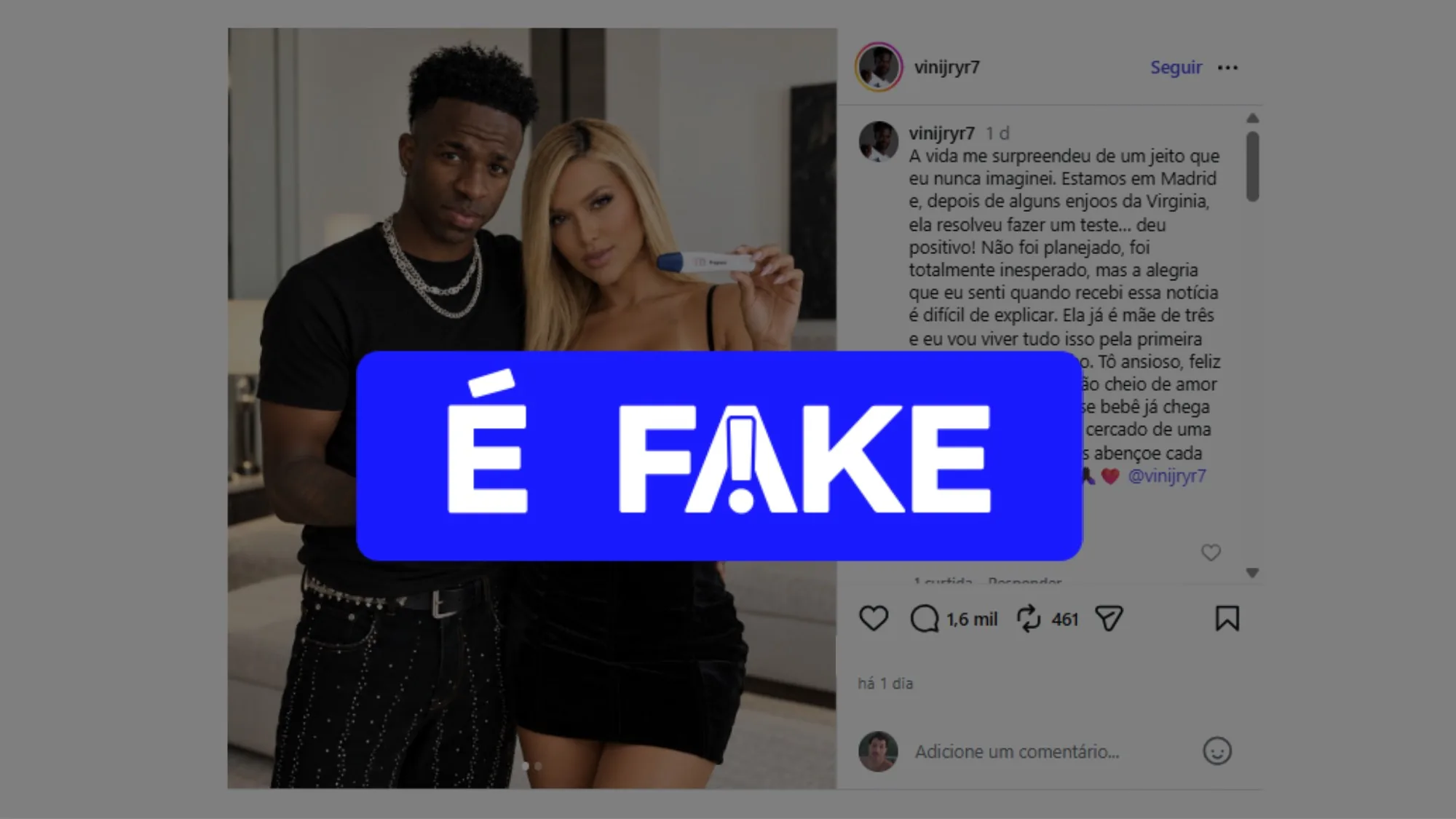 Imagens de Virginia Fonseca e Vini Jr. supostamente anunciando gravidez são falsas