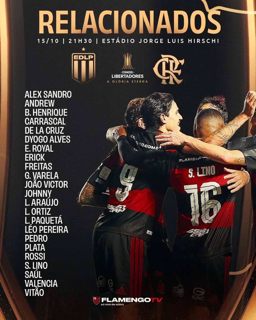 Ainda sem Evertton Araújo, Flamengo divulga lista de relacionados contra o Estudiantes