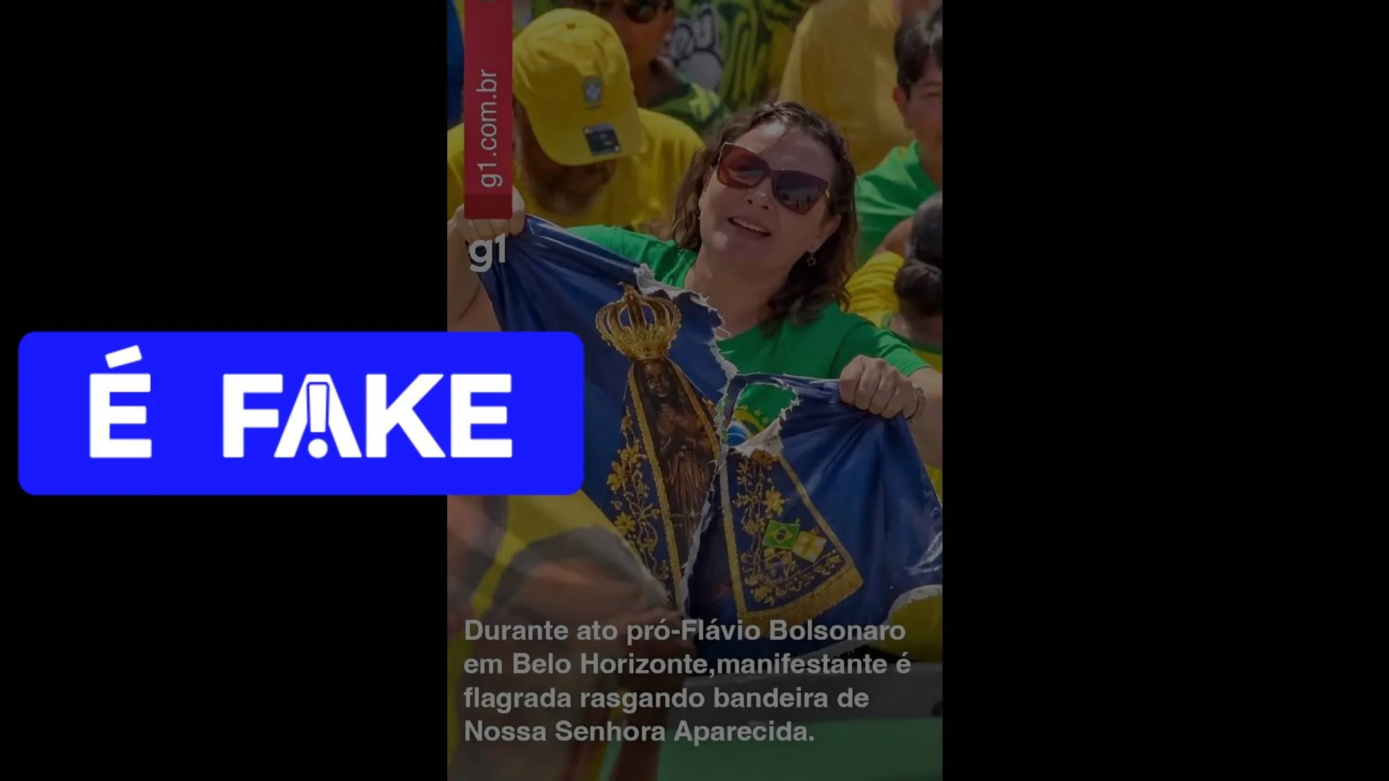 Foto de mulher rasgando bandeira de Nossa Senhora Aparecida é fake