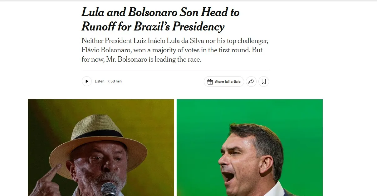 Flávio e Lula no 2º Turno: veja a repercussão internacional