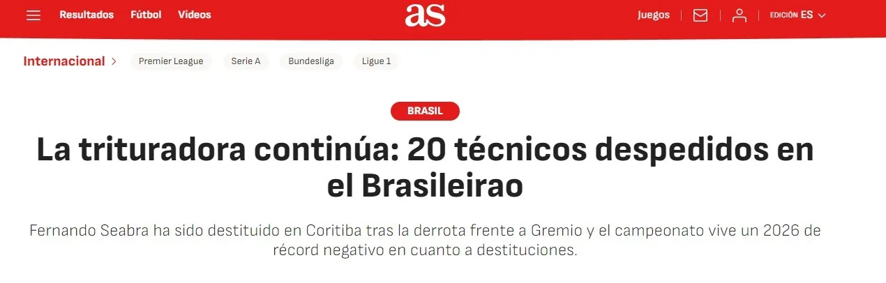 Jornal se surpreende com demissões de técnicos no Brasileirão: ‘A máquina de triturar continua’